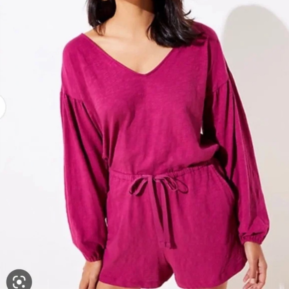 Loft Long Sleeve Short Stretchy Solid Pink Romper Size Medium
